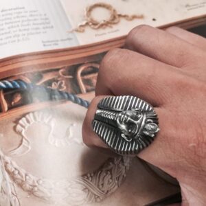 EYHIMD Vintage Egypt Tutankhamun Ring Men's Ancient Pharaoh Stainless Steel Biker Rings Egyptian Jewelry