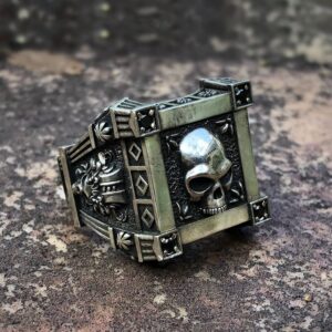 EYHIMD Gothic Skull Flower Black Zircon Crystal Stainless Steel Signet Ring Fashion Mens and Woman Punk Biker Jewelry