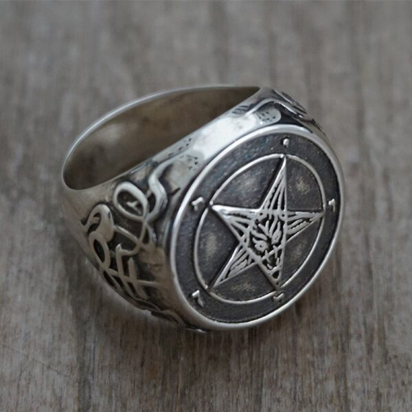 EYHIMD Occult Stainless Steel Sigil of Baphomet Ring Gothic Witch Church of Satan Cross Rings Satanic Lucifer Jewelry