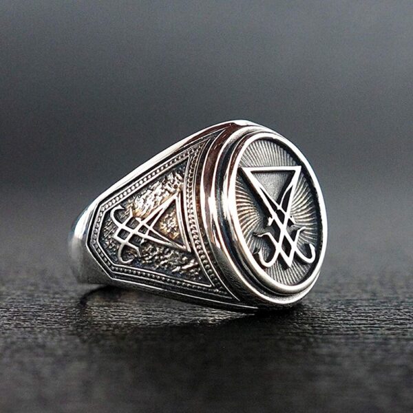 EYHIMD Sigil of Lucifer Stainless Steel Signet Ring Seal of Satan Biker Rings Gothic Occult Unisex Jewelry