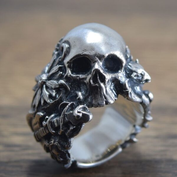 EYHIMD Gothic Music Guitar Flower Skull Ring Gargoyle Stainless Steel Biker Rings Punk Jewelry Unique Gift