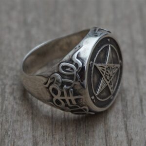 EYHIMD Occult Stainless Steel Sigil of Baphomet Ring Gothic Witch Church of Satan Cross Rings Satanic Lucifer Jewelry