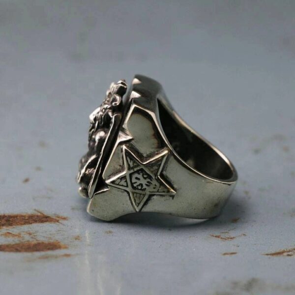 EYHIMD Gothic Baphomet Ring Stainless Steel Ring Seal of Satan Pentagram Sigil Illuminati Rings Jewelry Gifts for him