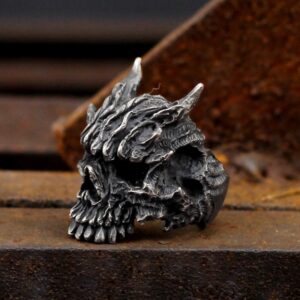 EYHIMD Men's Heavy Metal Gothic Black Asura Skull Stainless Steel Rings Goth Biker Jewelry Gift