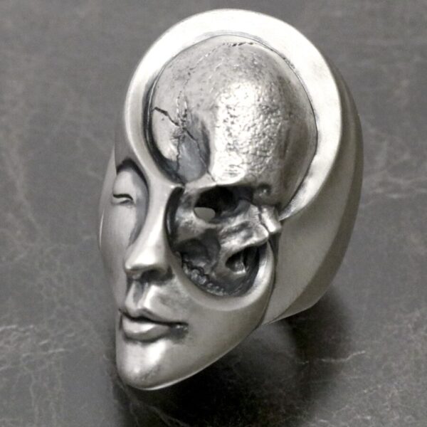 EYHIMD Unique Design Human Duality Hide Yin and Yang Skull Rings Men's Punk Goth Stainless Steel Biker Ring Women Jewelry