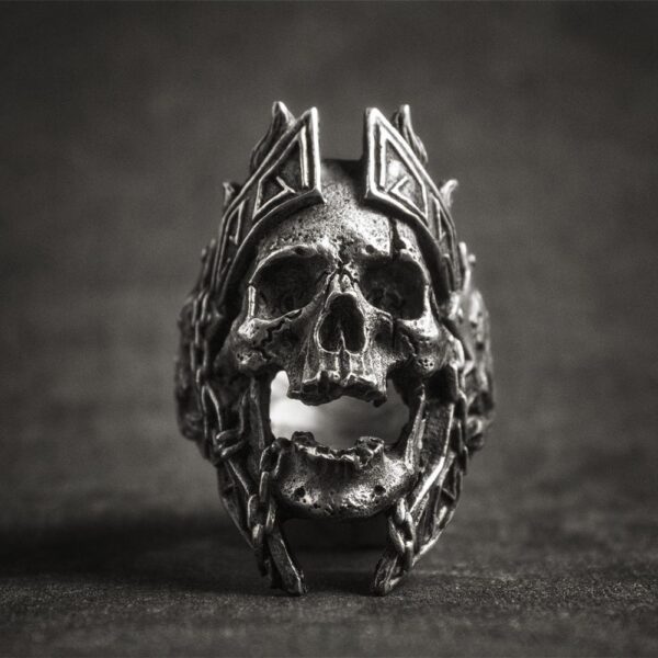 EYHIMD Unique Gods of War Ares Skull Rings Punk Rock Warrior 316L Stainless Steel Ring Mens Biker Jewelry