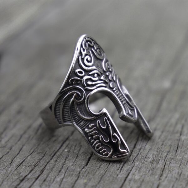 Man Viking Warrior Helmet Ring Scandinavian Pagan Norse Rune Stainless Steel Rings Totem Amulet Jewelry