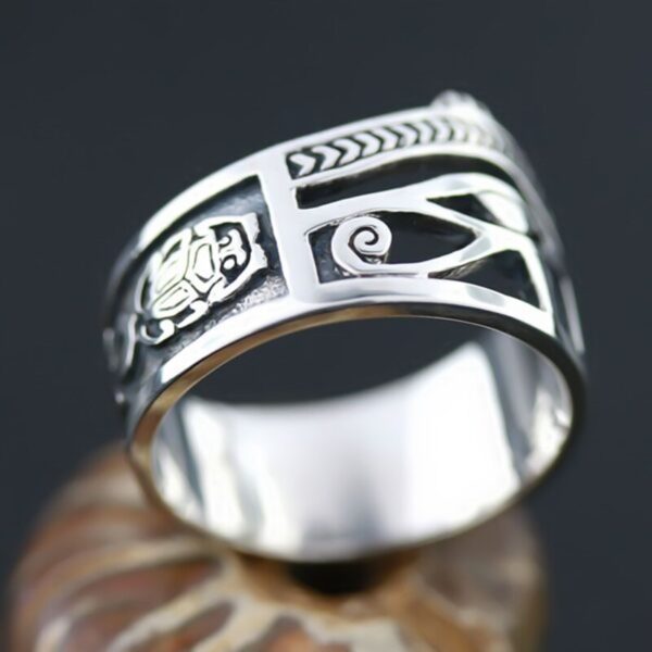 Vintage Men Women Silver Color Egyptian Eye of Horus Ankh Cross Symbolic Rings Egypt Amulet Jewelry Gift