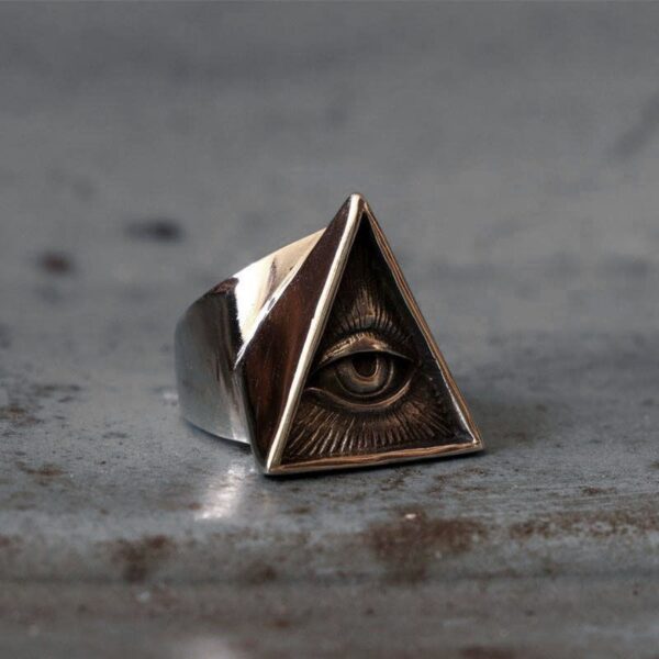 Mens Stainless Steel Biker Ring Skull Silver Color Freemason Illuminati Triangle Masonic Rings Punk Masonic Jewelry