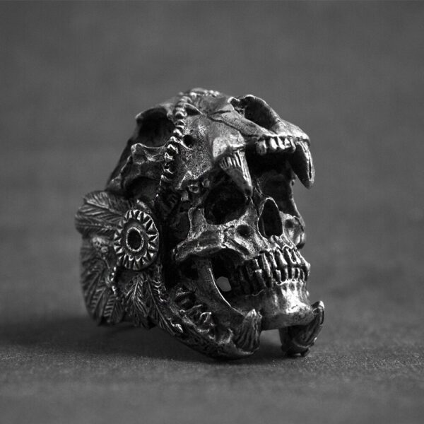 Cool Mens Boys 316L Stainless Steel Biker Rings Vintage Indian Jaguar Warrior Skull Punk Jewelry Gift for Him