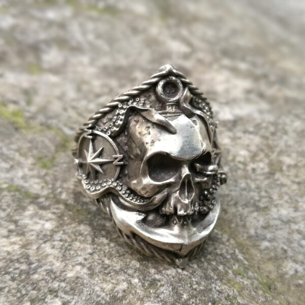 EYHIMD Pirate Anchor Compass Biker Rings Men's Gothic Skull Stainless Steel Ring Punk Rock Jewelry