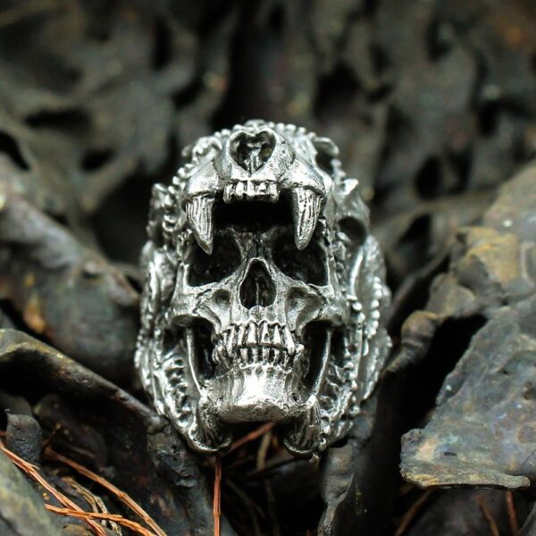 Cool Mens Boys 316L Stainless Steel Biker Rings Vintage Indian Jaguar Warrior Skull Punk Jewelry Gift for Him