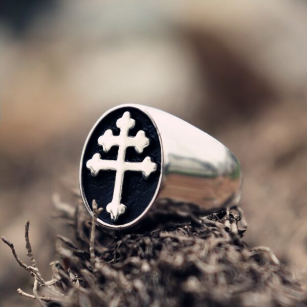 EYHIMD Classic Cross of Lorraine Signet Rings Mens Stainless Steel Biker Ring Biker Fashion Jewelry