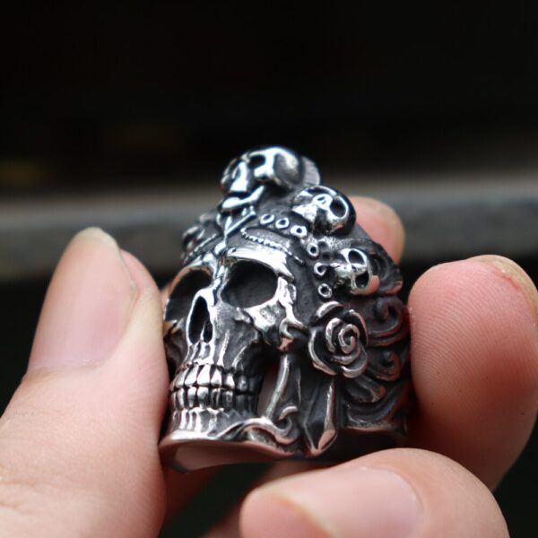 Cool Santa Muerte Death Skull Ring Unique Mens Stainless Steel Rings Punk Rock Biker Jewelry Gift for Him