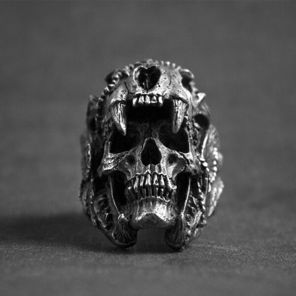 Cool Mens Boys 316L Stainless Steel Biker Rings Vintage Indian Jaguar Warrior Skull Punk Jewelry Gift for Him