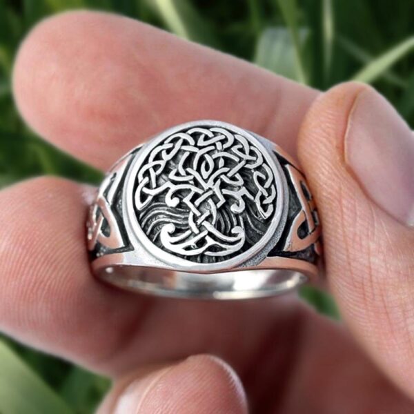 EYHIMD Viking Tree of Life Yggdrasil Celtics Knotwork Ring Men's Stainless Steel Norse Amulet Jewellery