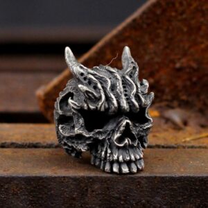 EYHIMD Men's Heavy Metal Gothic Black Asura Skull Stainless Steel Rings Goth Biker Jewelry Gift