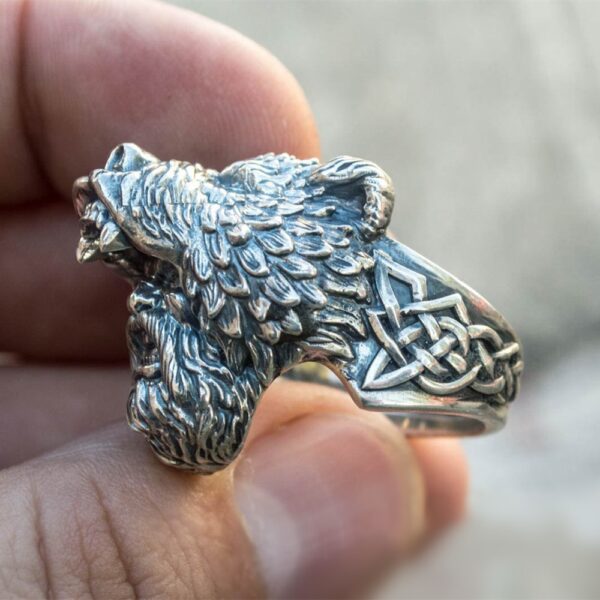 Mens Silver Color Viking Bear Warrior 316L Stainless Steel Biker Rings Vintage Vikings Nordic Jewelry